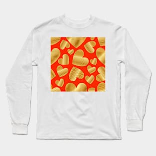 An abundance of golden hearts on orange Long Sleeve T-Shirt